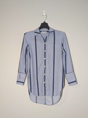 Madewell Striped Button-Down Tunic Shirt XS Blue Coastal Chic Boho Cottagecore